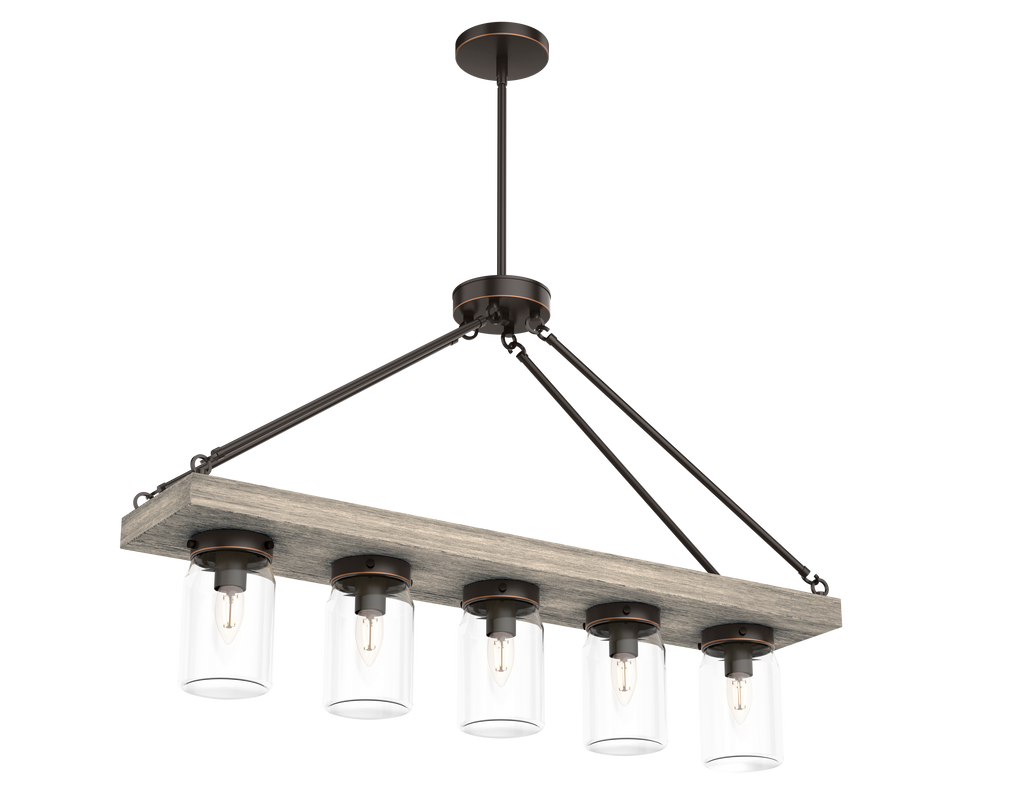 Devon Park 38-inch 5-light Onyx Bengal and Barnwood Linear Chandelier with Clear Glass