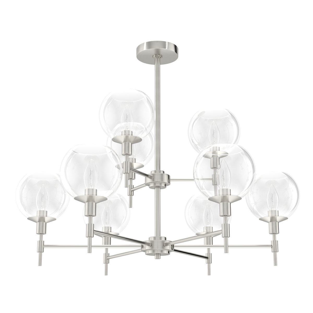 32-inch 9-Light Brushed Nickel Chandelier with Clear Glass