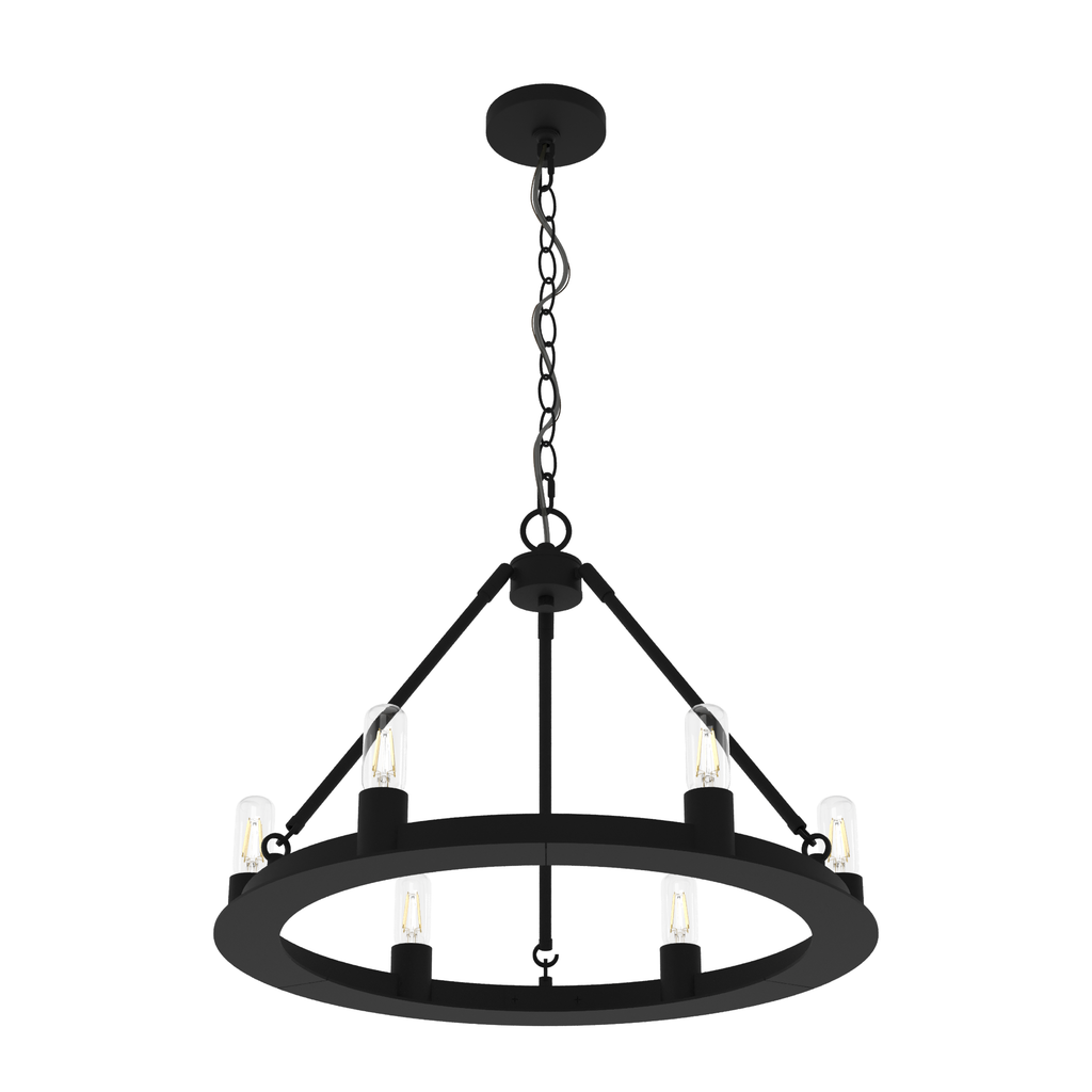 24-inch 6-Light Natural Black Iron Wagon Wheel Chandelier