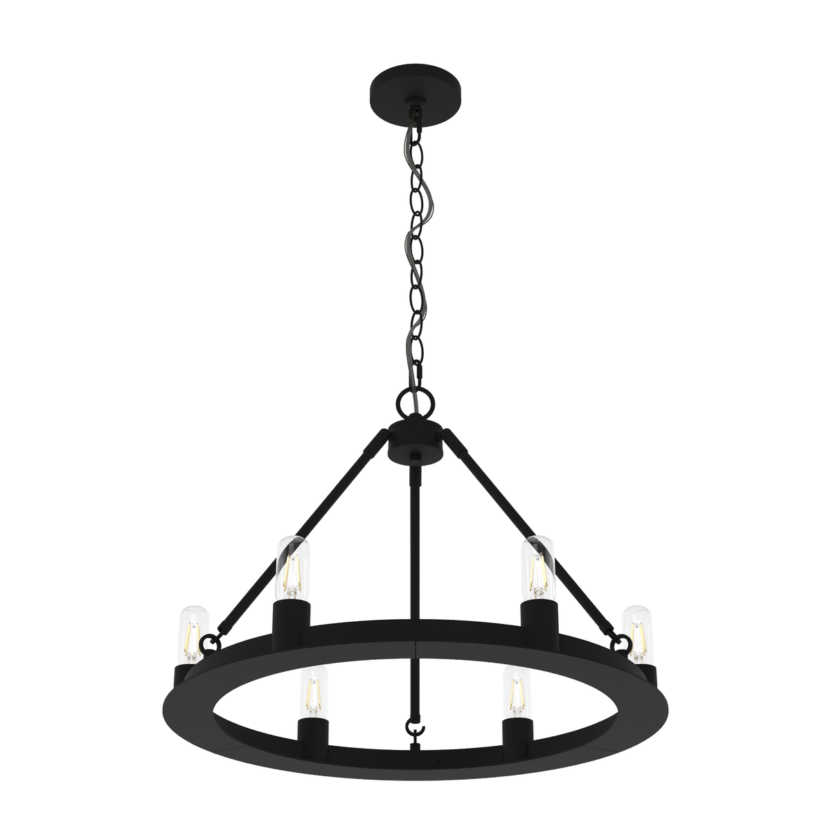 24-inch 6-Light Natural Black Iron Wagon Wheel Chandelier