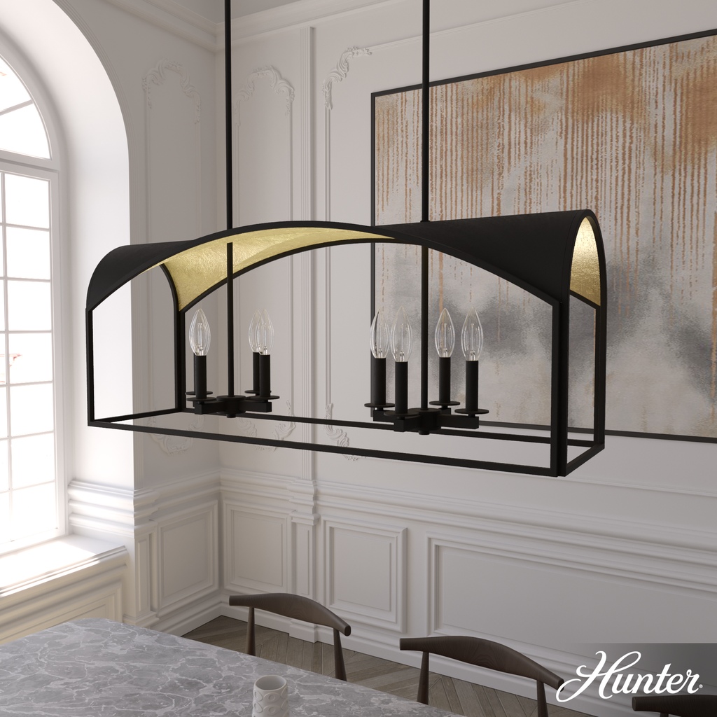 41-inch 8-Light Natural Black Iron and Gold Leaf Linear Chandelier