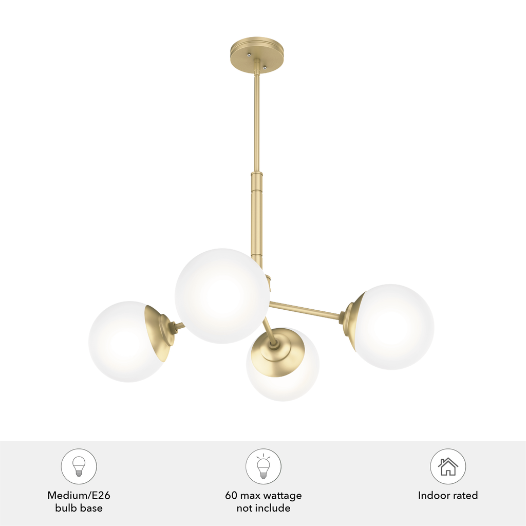 Hepburn 30-inch 4-light Modern Brass Chandelier with Cased White Glass