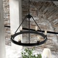 24-inch 6-Light Natural Black Iron Wagon Wheel Chandelier