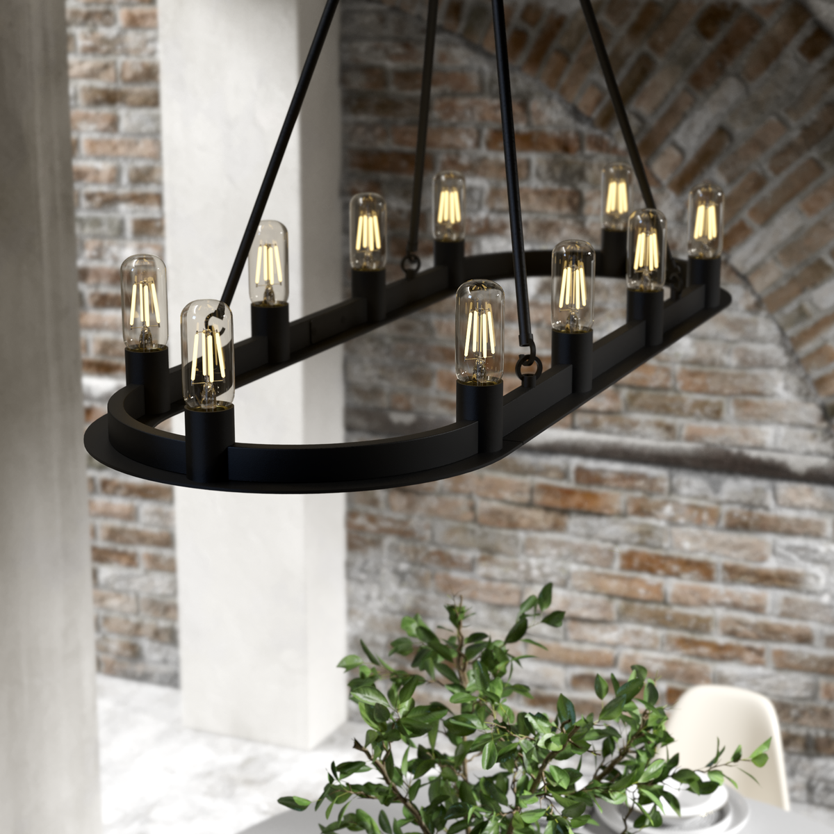 46-inch 10-Light Natural Black Iron Linear Chandelier