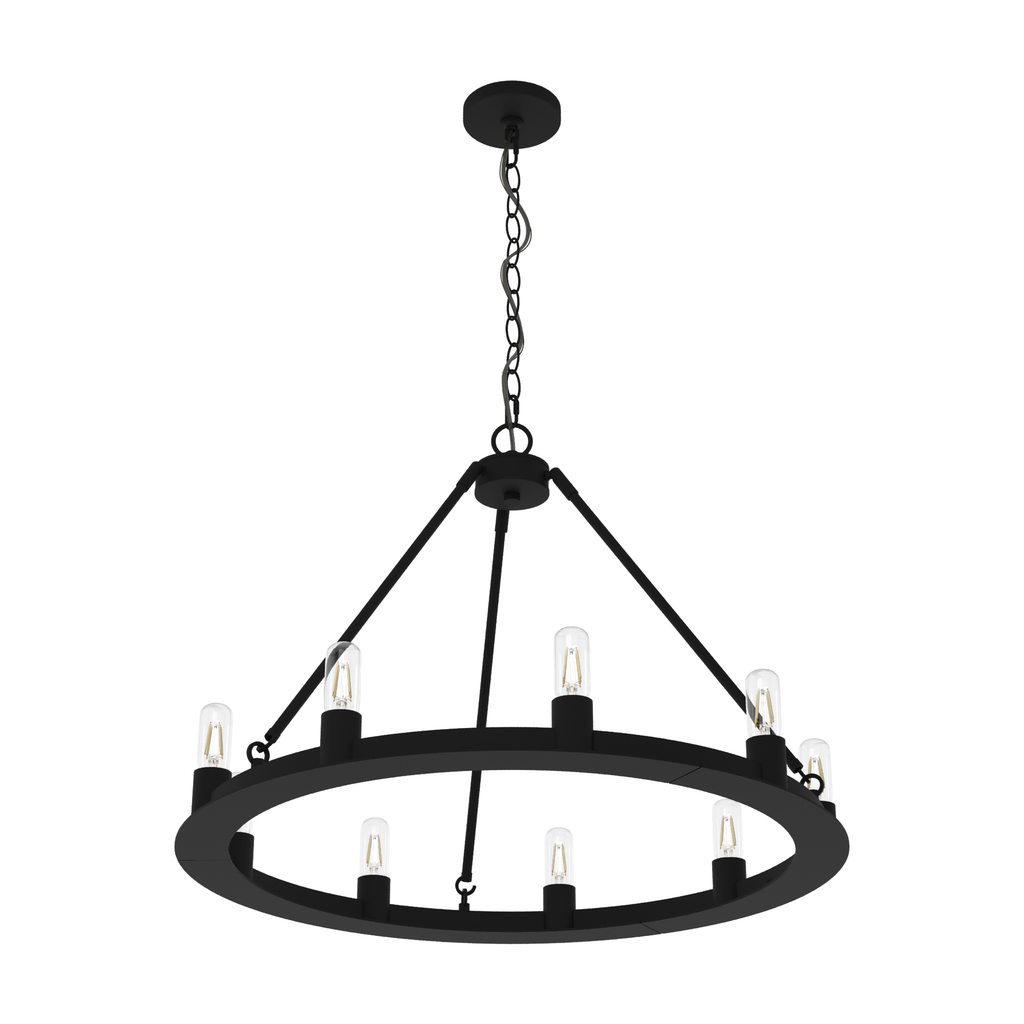 30-inch 9-Light Natural Black Iron Wagon Wheel Chandelier