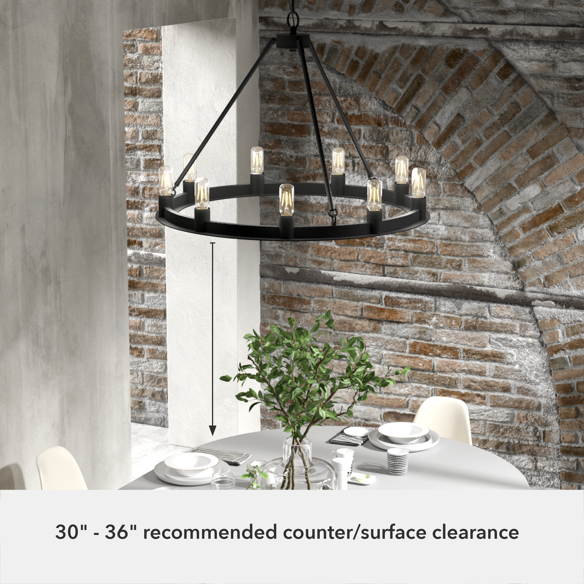 30-inch 9-Light Natural Black Iron Wagon Wheel Chandelier