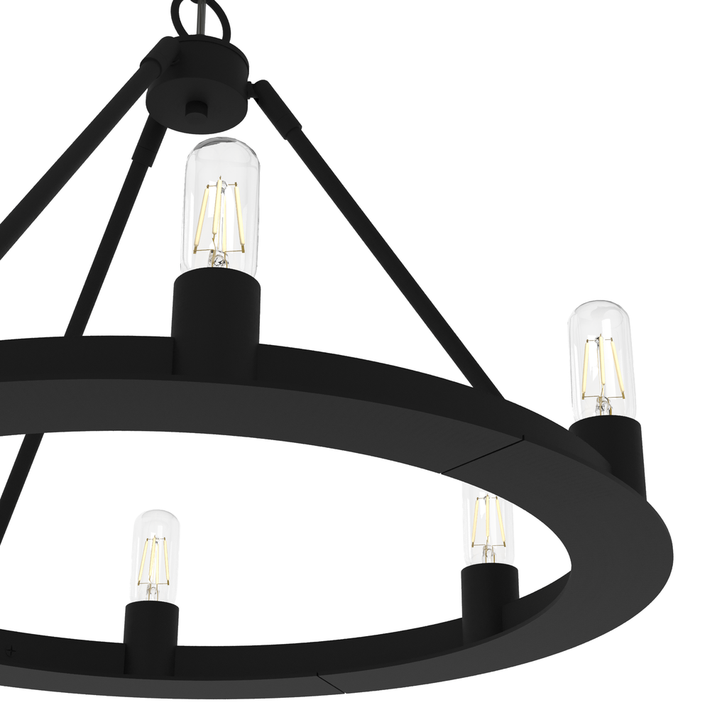 24-inch 6-Light Natural Black Iron Wagon Wheel Chandelier