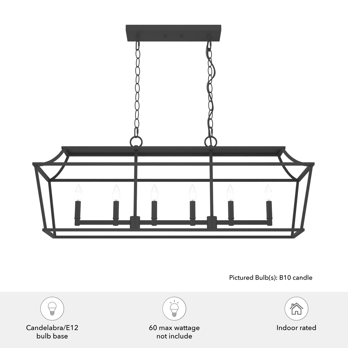 42-inch 6-Light Natural Black Iron Linear Chandelier