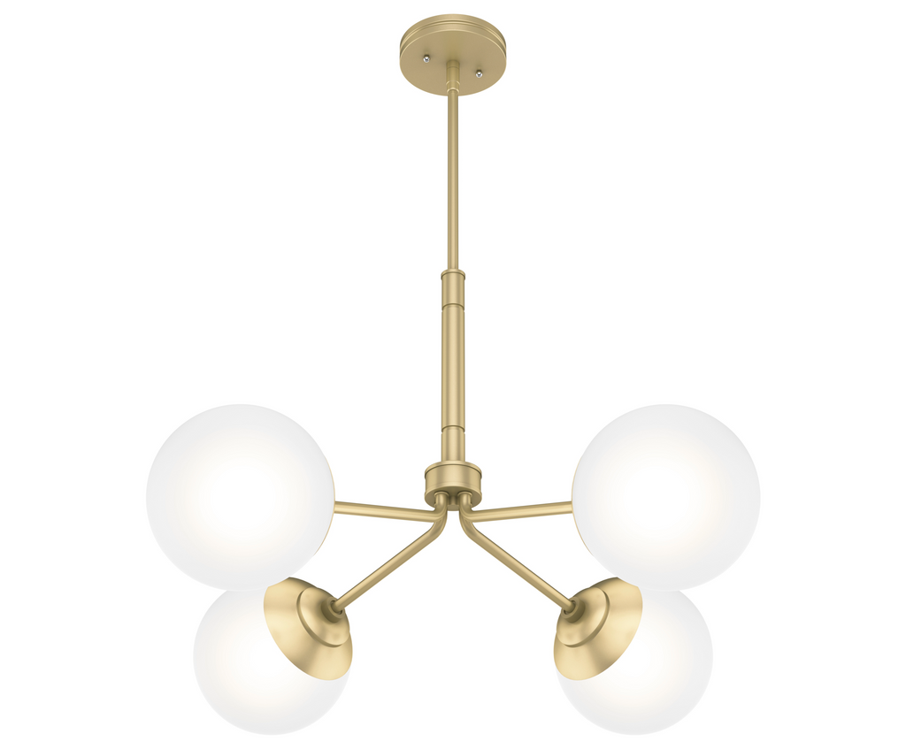 Hepburn 30-inch 4-light Modern Brass Chandelier with Cased White Glass