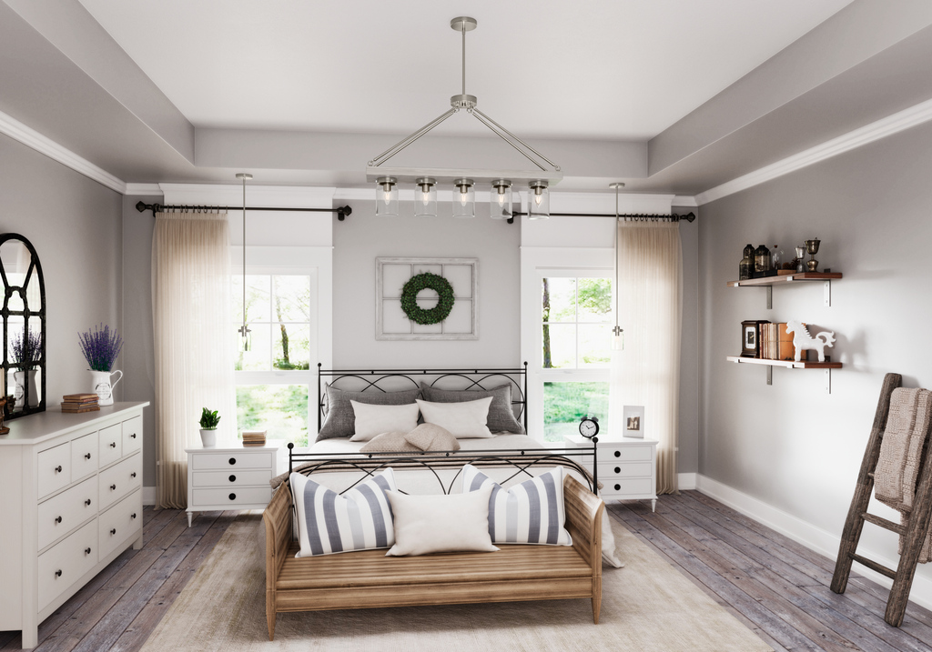 Devon Park 38-inch 5-light Brushed Nickel and Grey Wood Linear Chandelier with Clear Glass