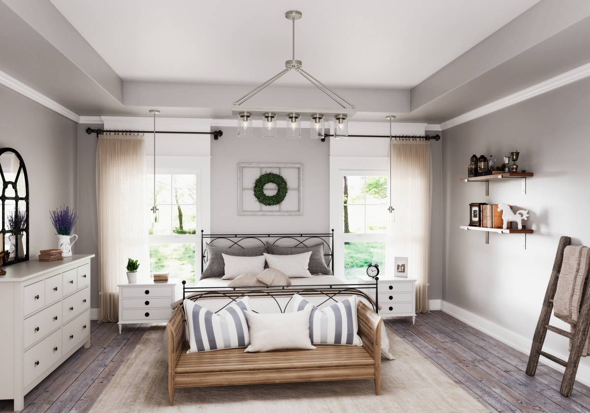 Devon Park 38-inch 5-light Brushed Nickel and Grey Wood Linear Chandelier with Clear Glass