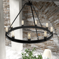 30-inch 9-Light Natural Black Iron Wagon Wheel Chandelier