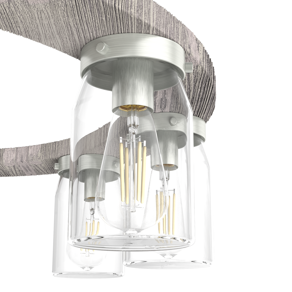 31-inch 9-Light Brushed Nickel and Grey Wood Chandelier with Clear Glass