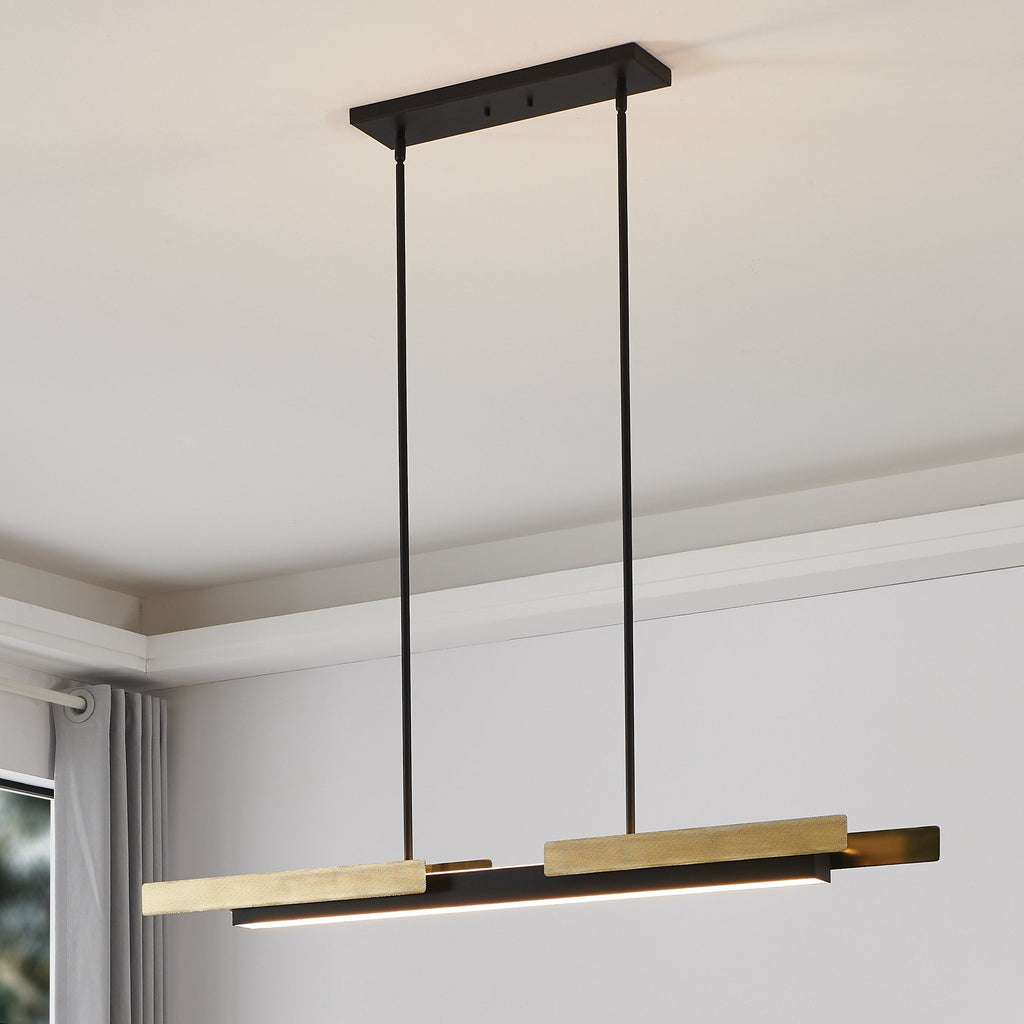 48-inch 2-Light Matte Black and Brushed Gold LED Linear Chandelier