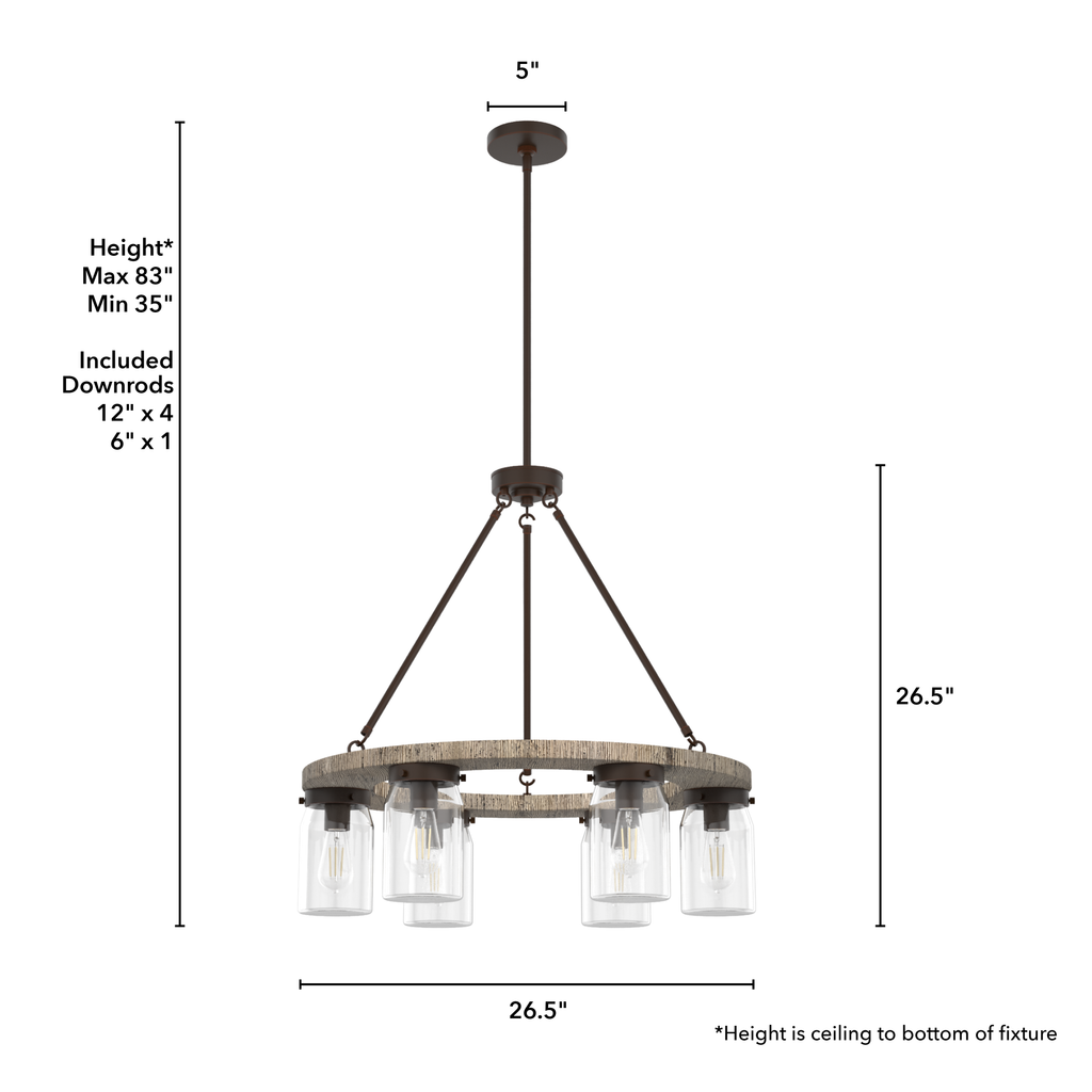 Devon Park 26.5-inch 6-light Onyx Bengal and Barnwood Chandelier with Clear Glass