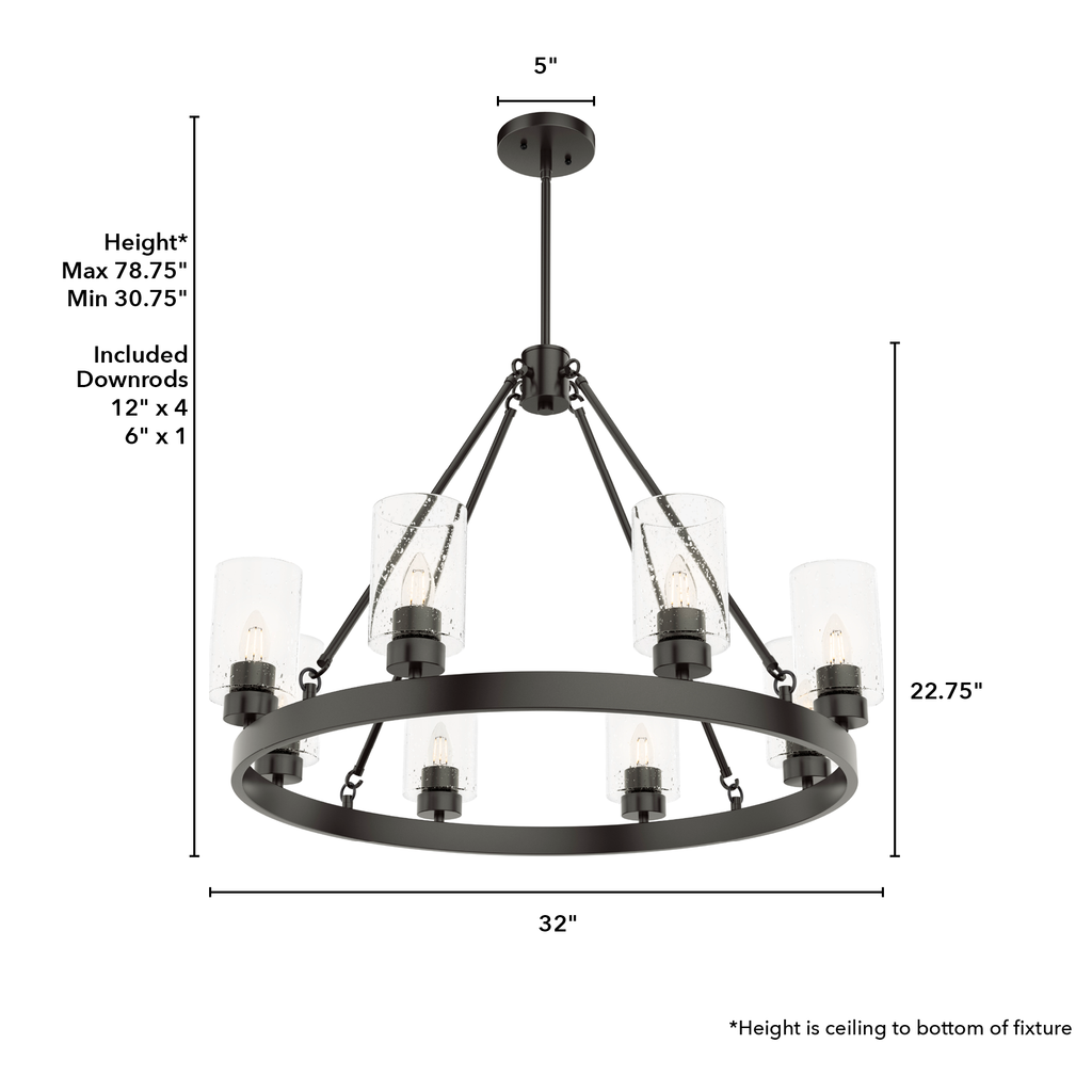 Hartland 32-inch 8-light Noble Bronze Chandelier with Seeded Glass