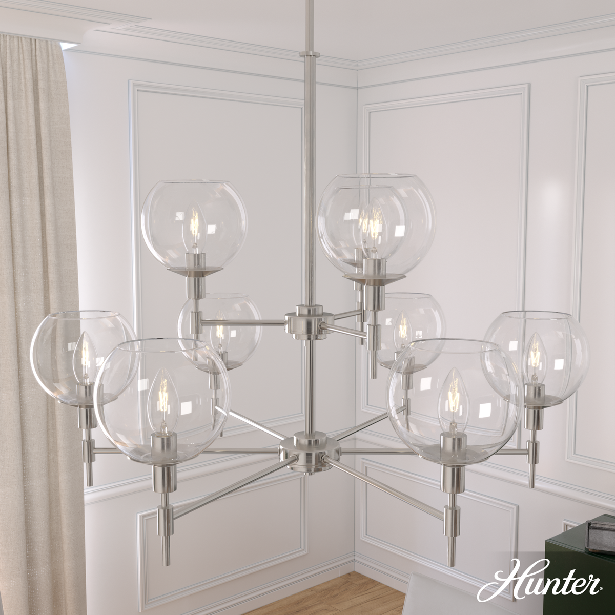 32-inch 9-Light Brushed Nickel Chandelier with Clear Glass