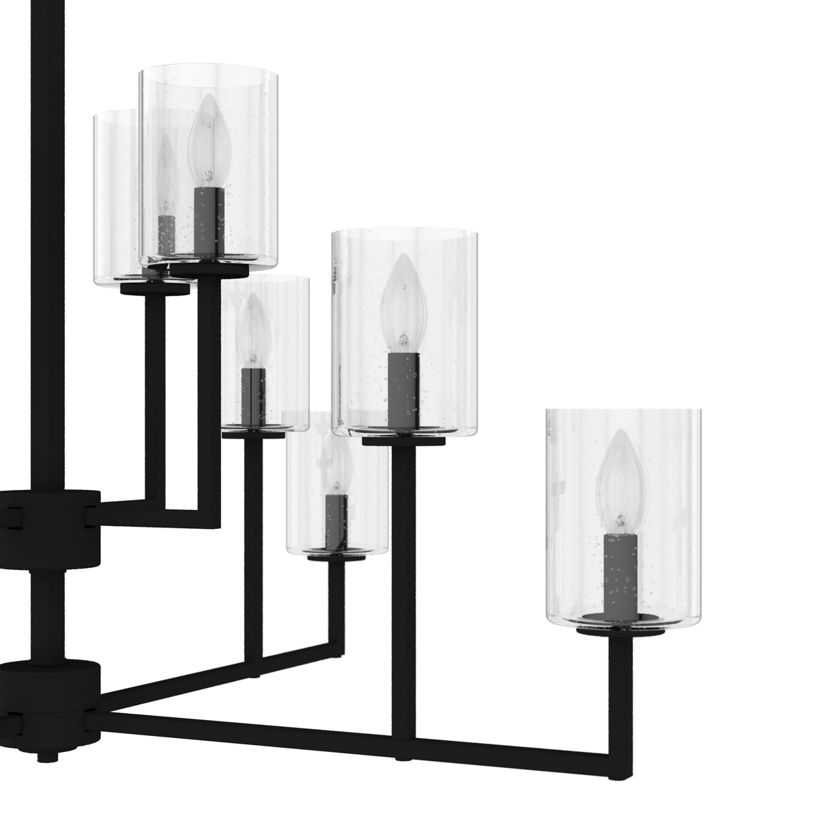 40.5-inch 12-Light Natural Black Iron Chandelier with Seeded Glass