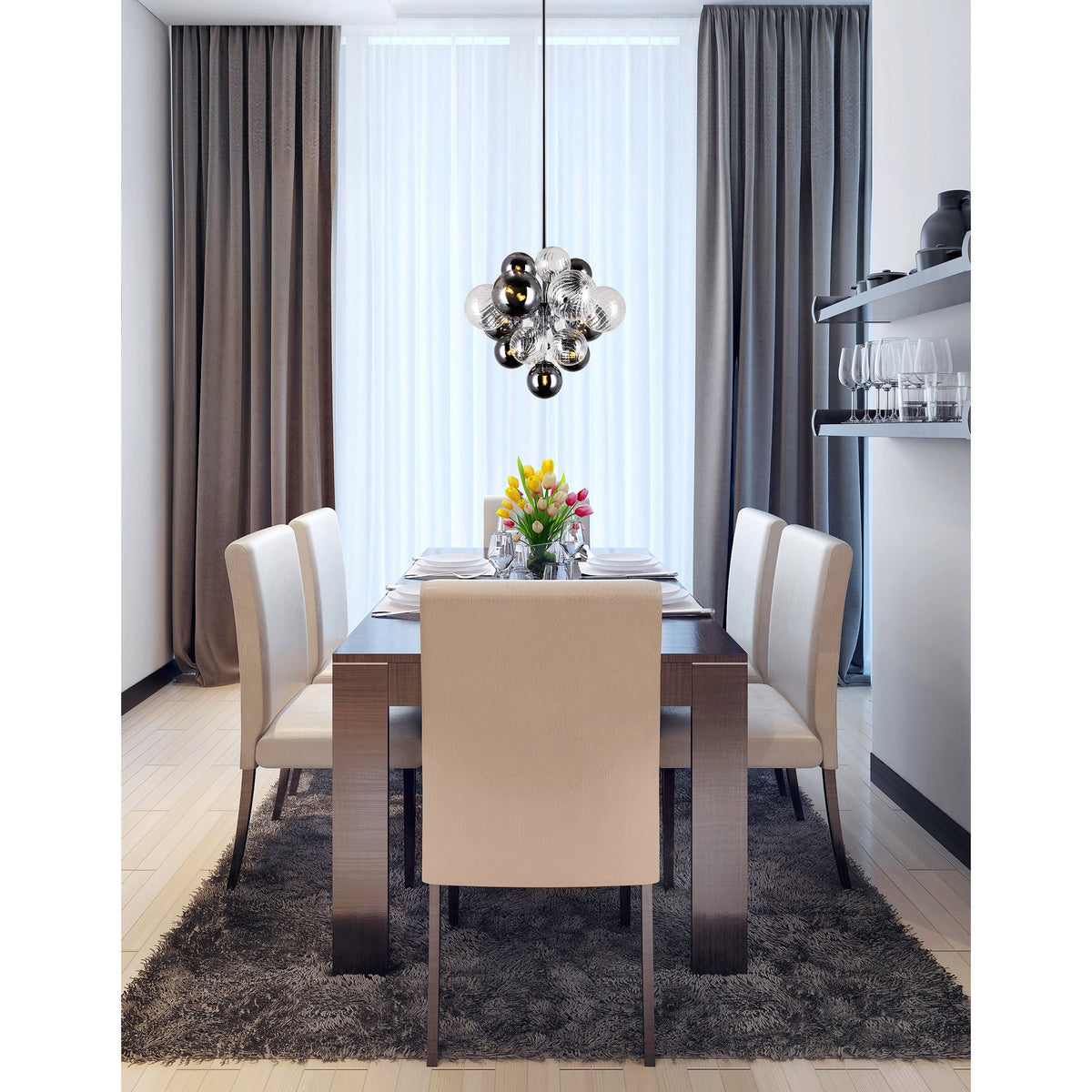 8-Light Chrome Tinted Glass Chandelier