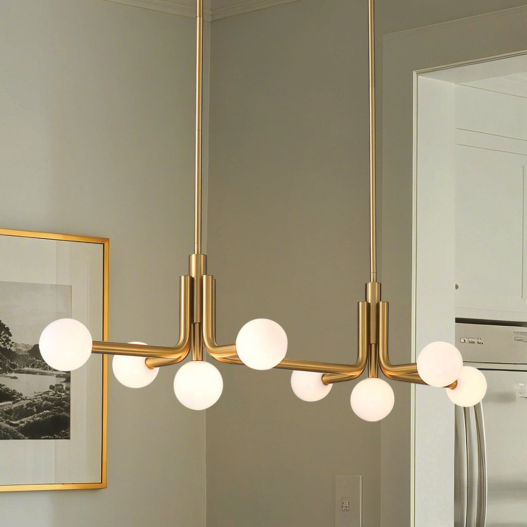 50-inch 8-Light Champagne Gold Linear Chandelier with Opal Glass Shades