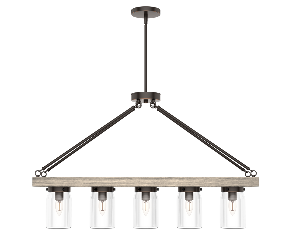 Devon Park 38-inch 5-light Onyx Bengal and Barnwood Linear Chandelier with Clear Glass