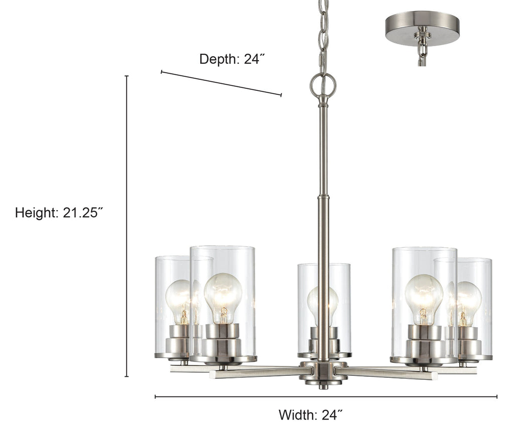 24-inch Chrome 5-Light Clear Glass Chandelier