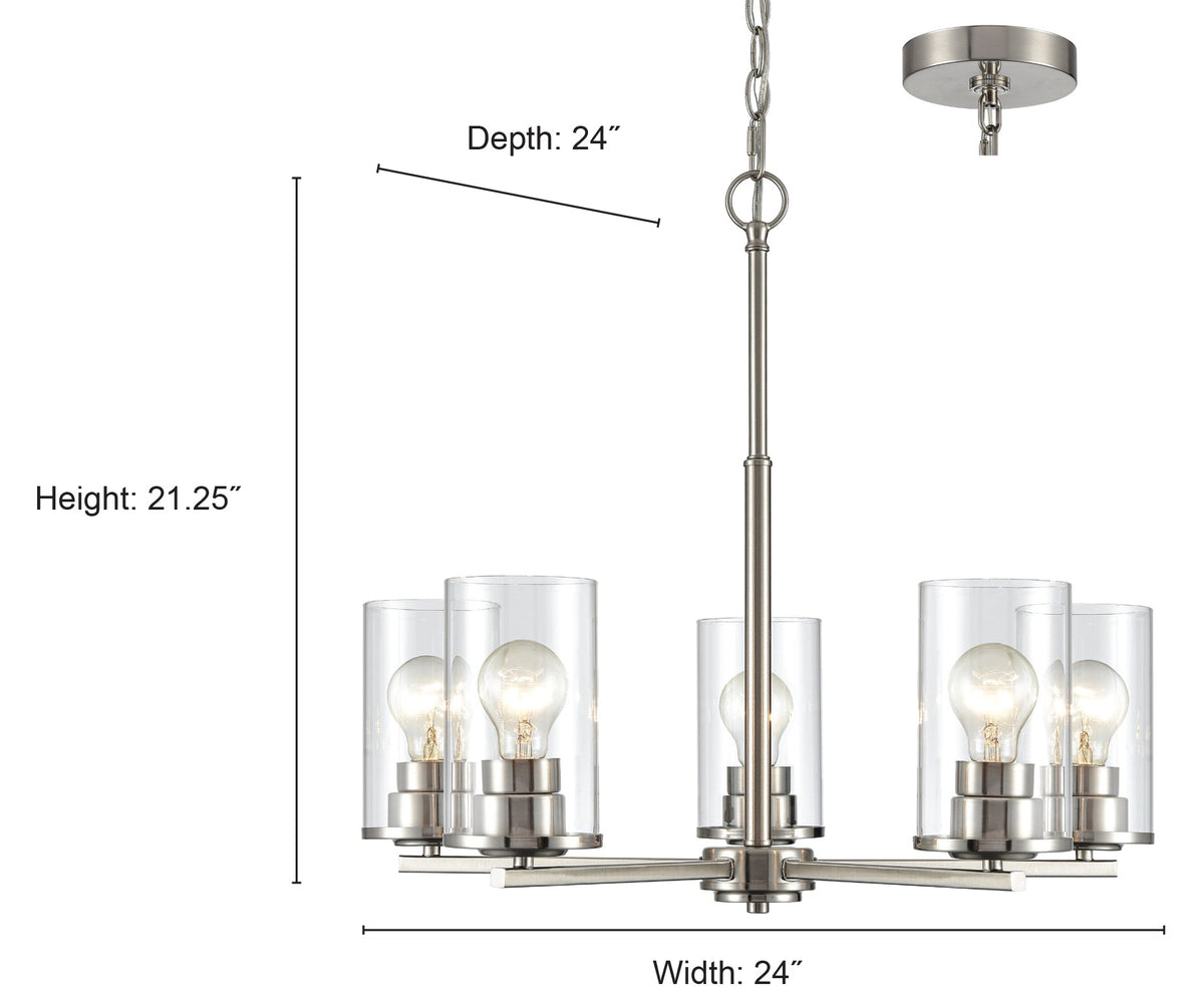 24-inch Chrome 5-Light Clear Glass Chandelier