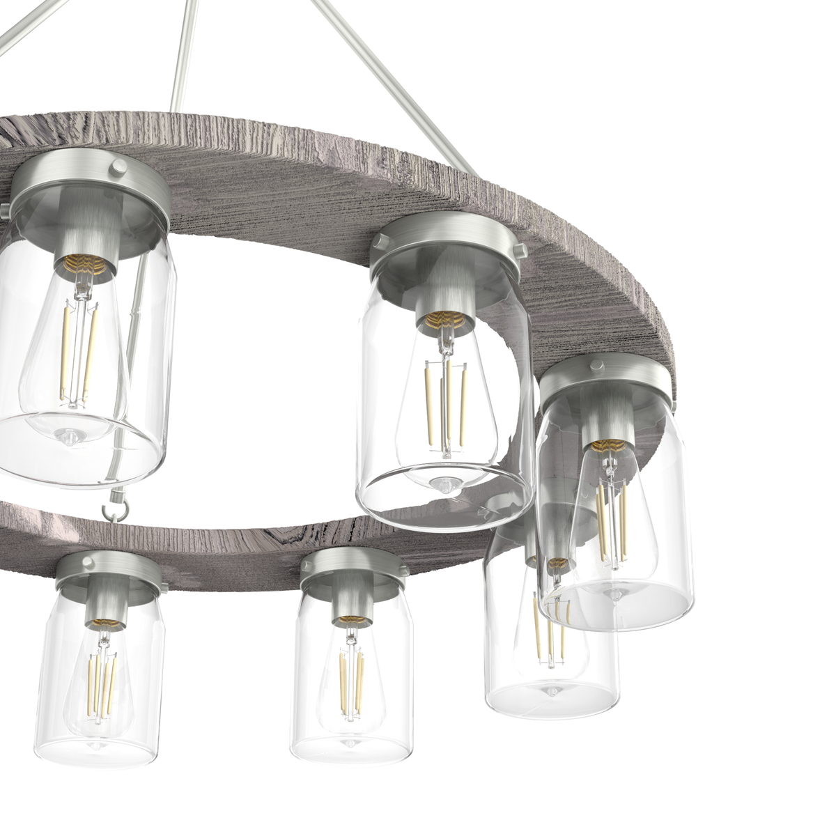 31-inch 9-Light Brushed Nickel and Grey Wood Chandelier with Clear Glass