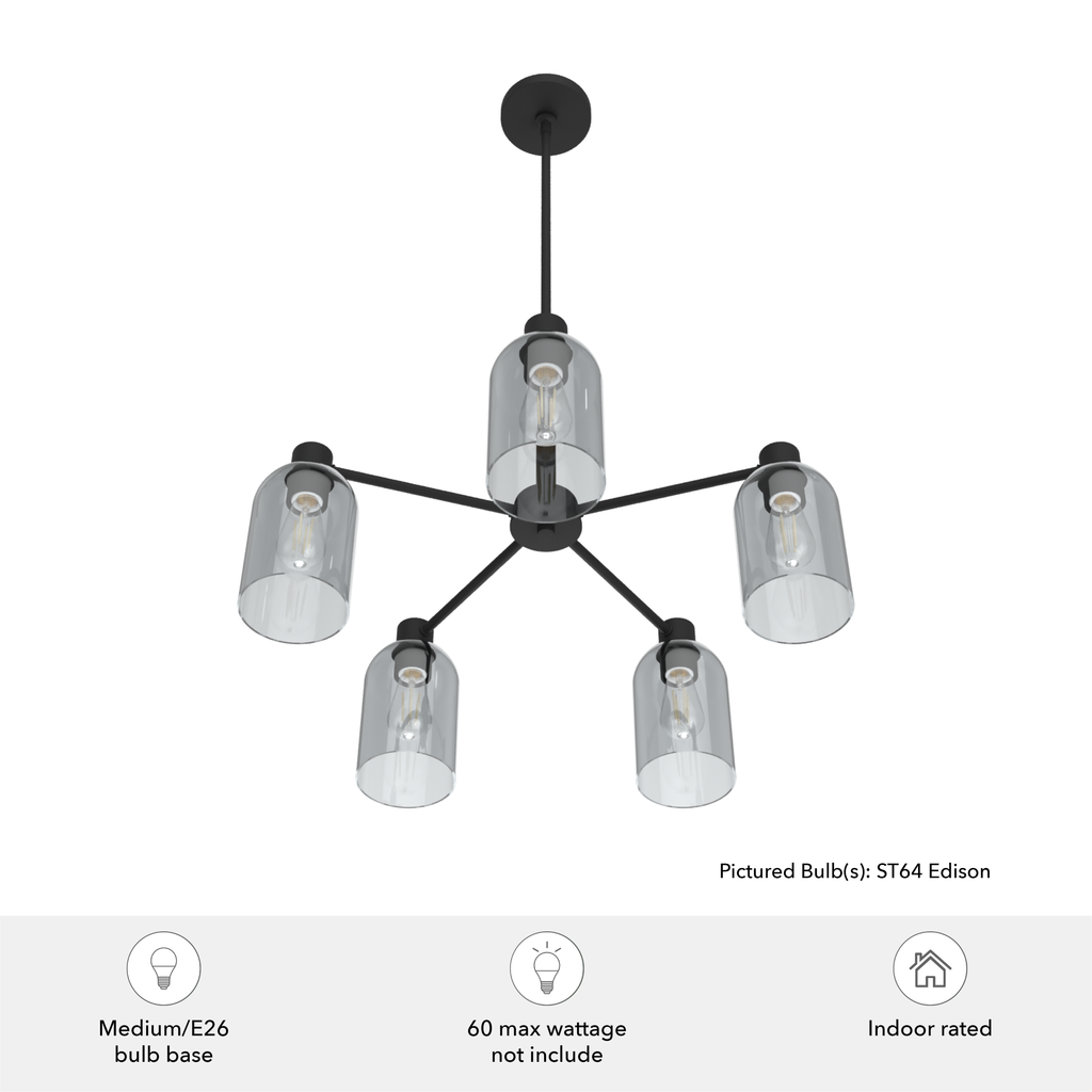 Lochemeade 26-inch 5-light Natural Black Iron Chandelier with Smoked Glass