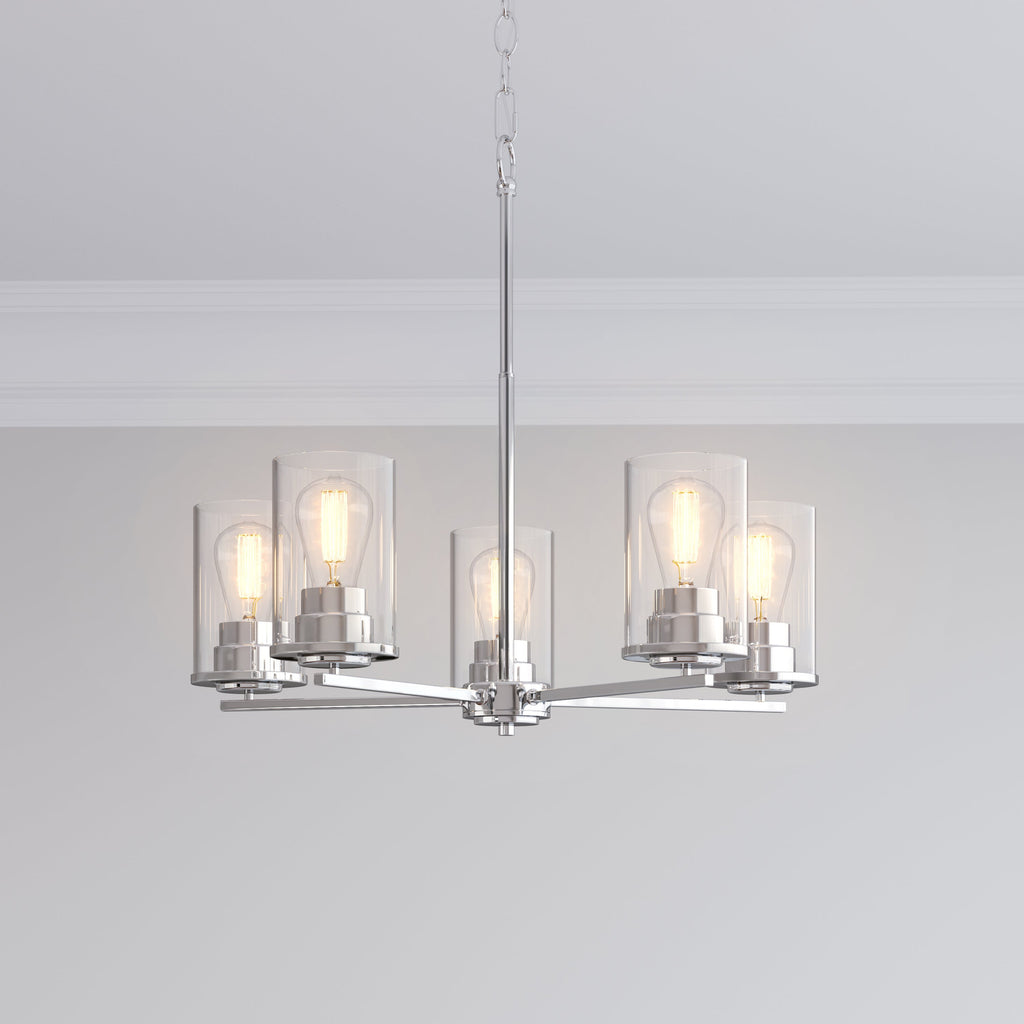 24-inch Chrome 5-Light Clear Glass Chandelier