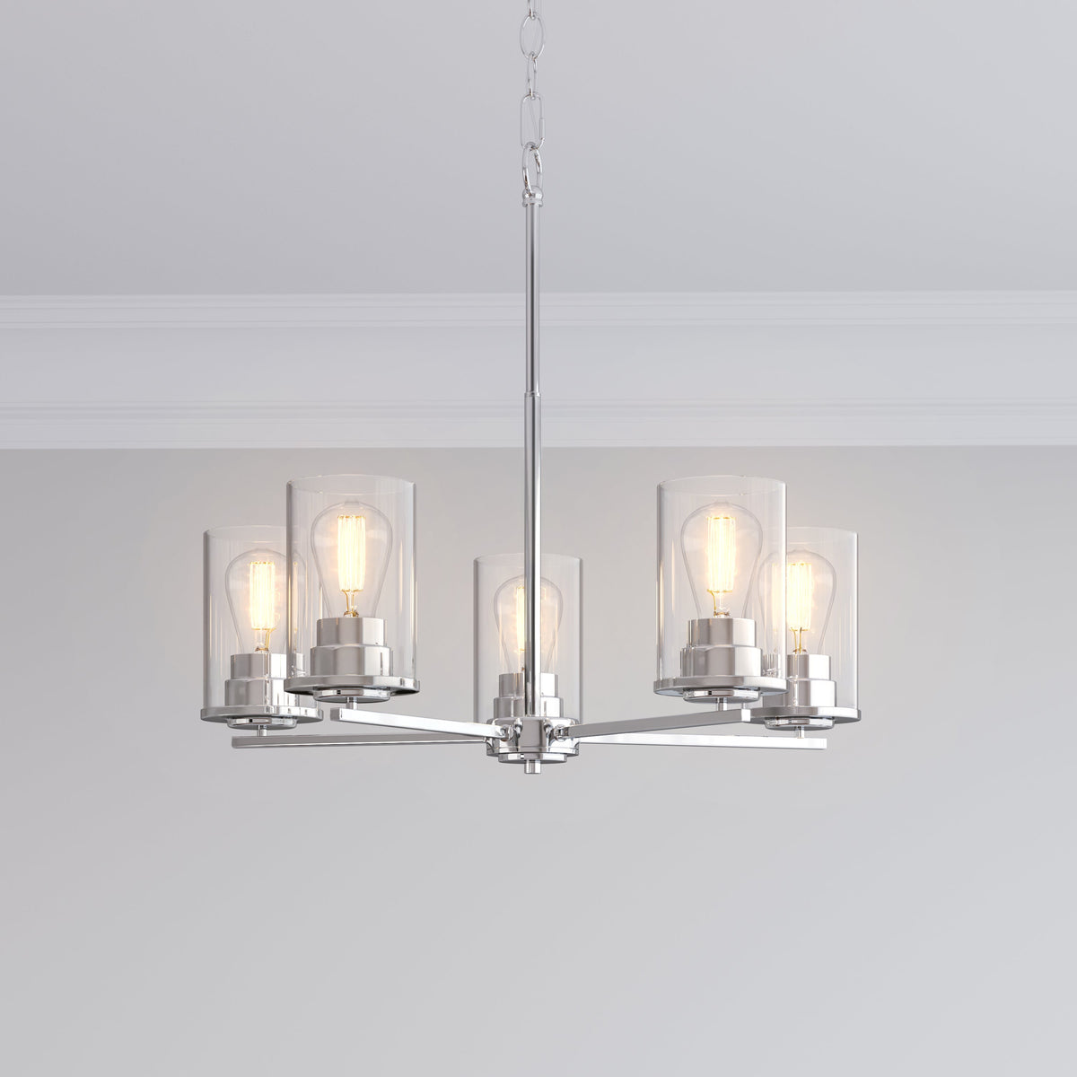 24-inch Chrome 5-Light Clear Glass Chandelier