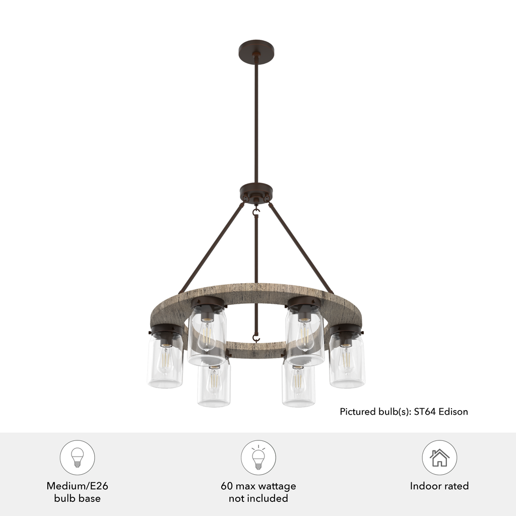Devon Park 26.5-inch 6-light Onyx Bengal and Barnwood Chandelier with Clear Glass