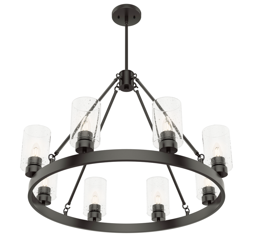 Hartland 32-inch 8-light Noble Bronze Chandelier with Seeded Glass
