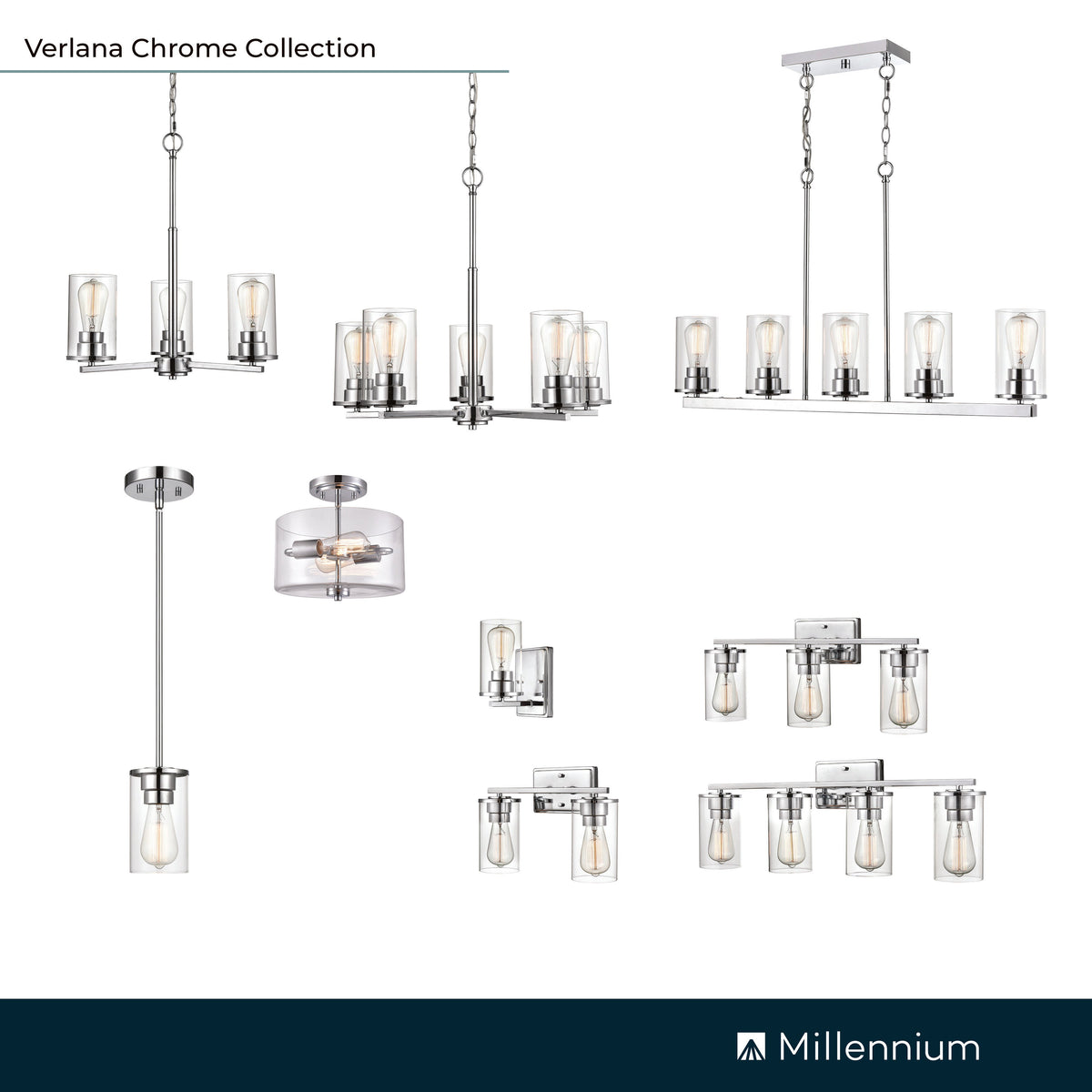 19-inch Chrome 3-Light Clear Glass Chandelier