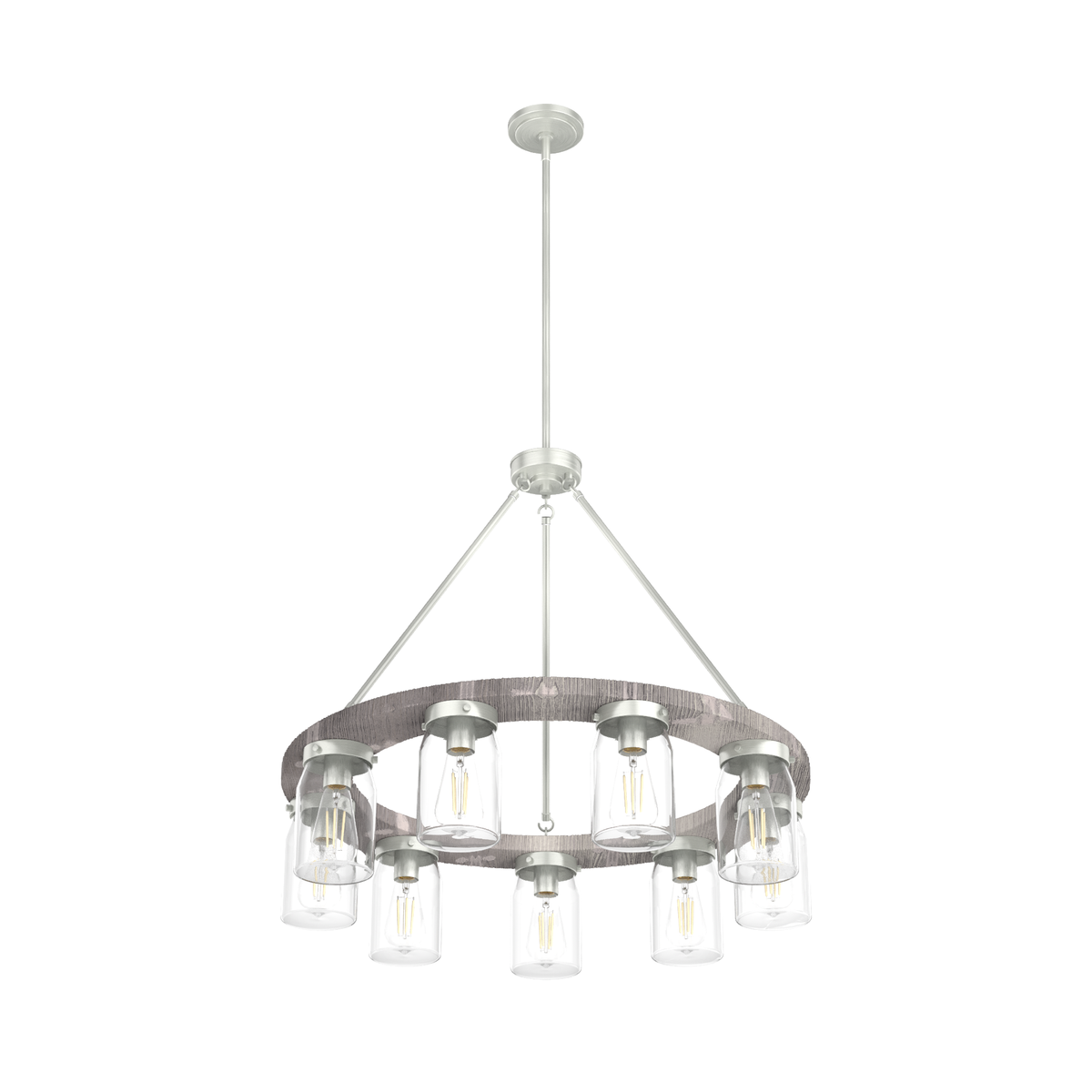 31-inch 9-Light Brushed Nickel and Grey Wood Chandelier with Clear Glass
