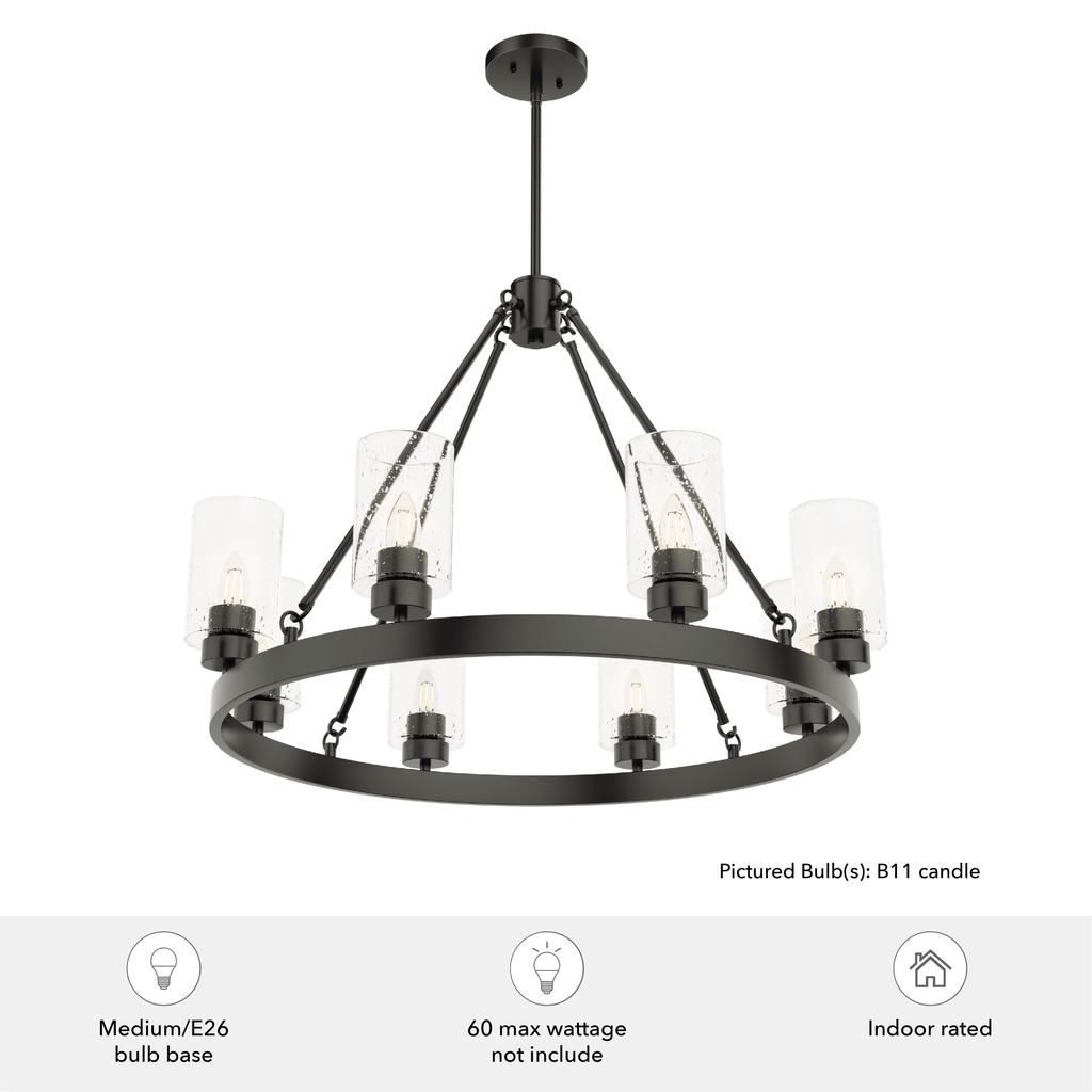 Hartland 32-inch 8-light Noble Bronze Chandelier with Seeded Glass