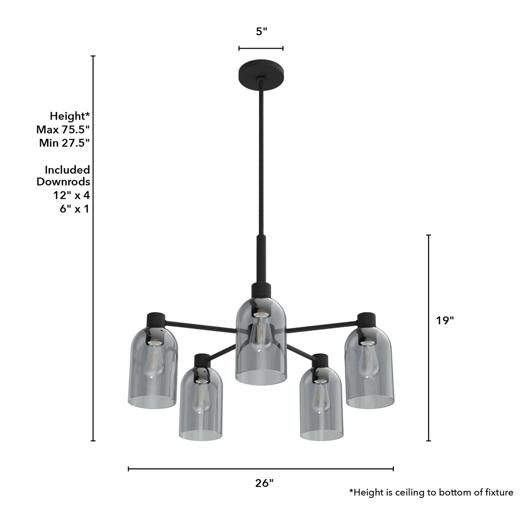 Lochemeade 26-inch 5-light Natural Black Iron Chandelier with Smoked Glass