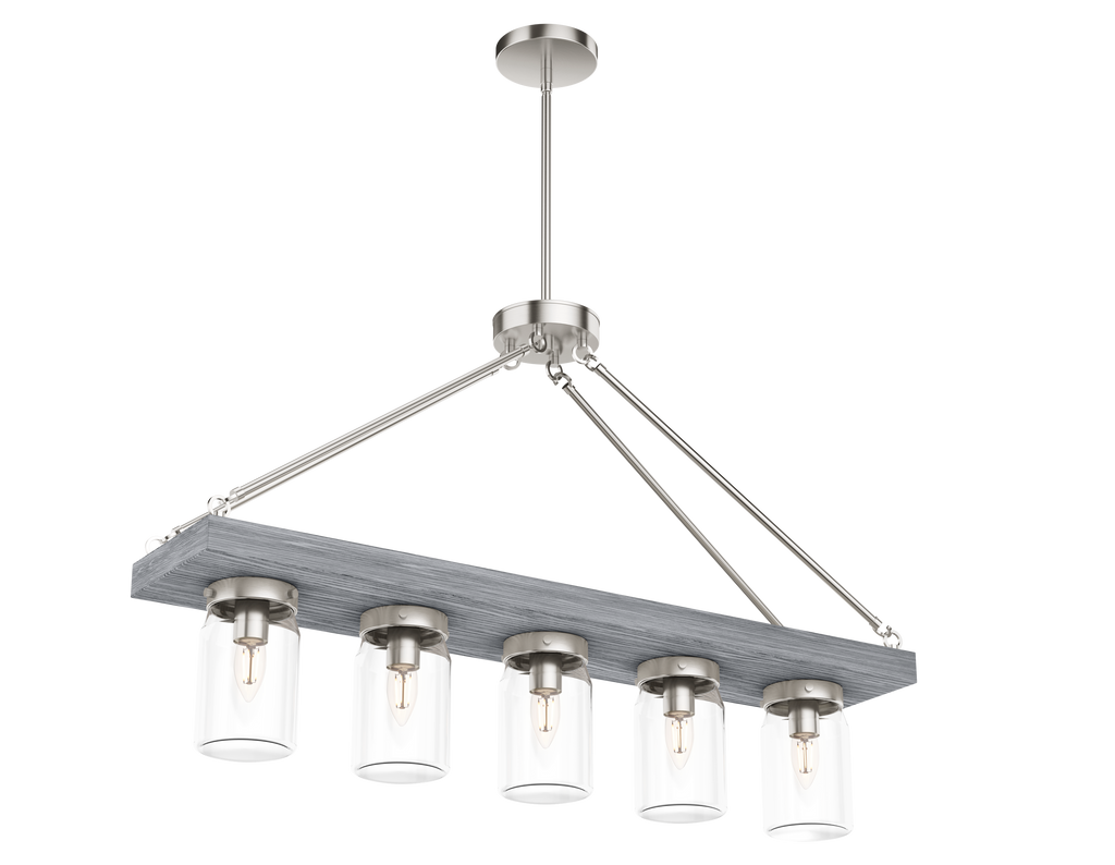 Devon Park 38-inch 5-light Brushed Nickel and Grey Wood Linear Chandelier with Clear Glass
