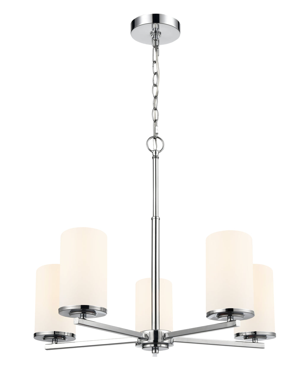 24-inch Chrome 5-Light Etched White Glass Chandelier