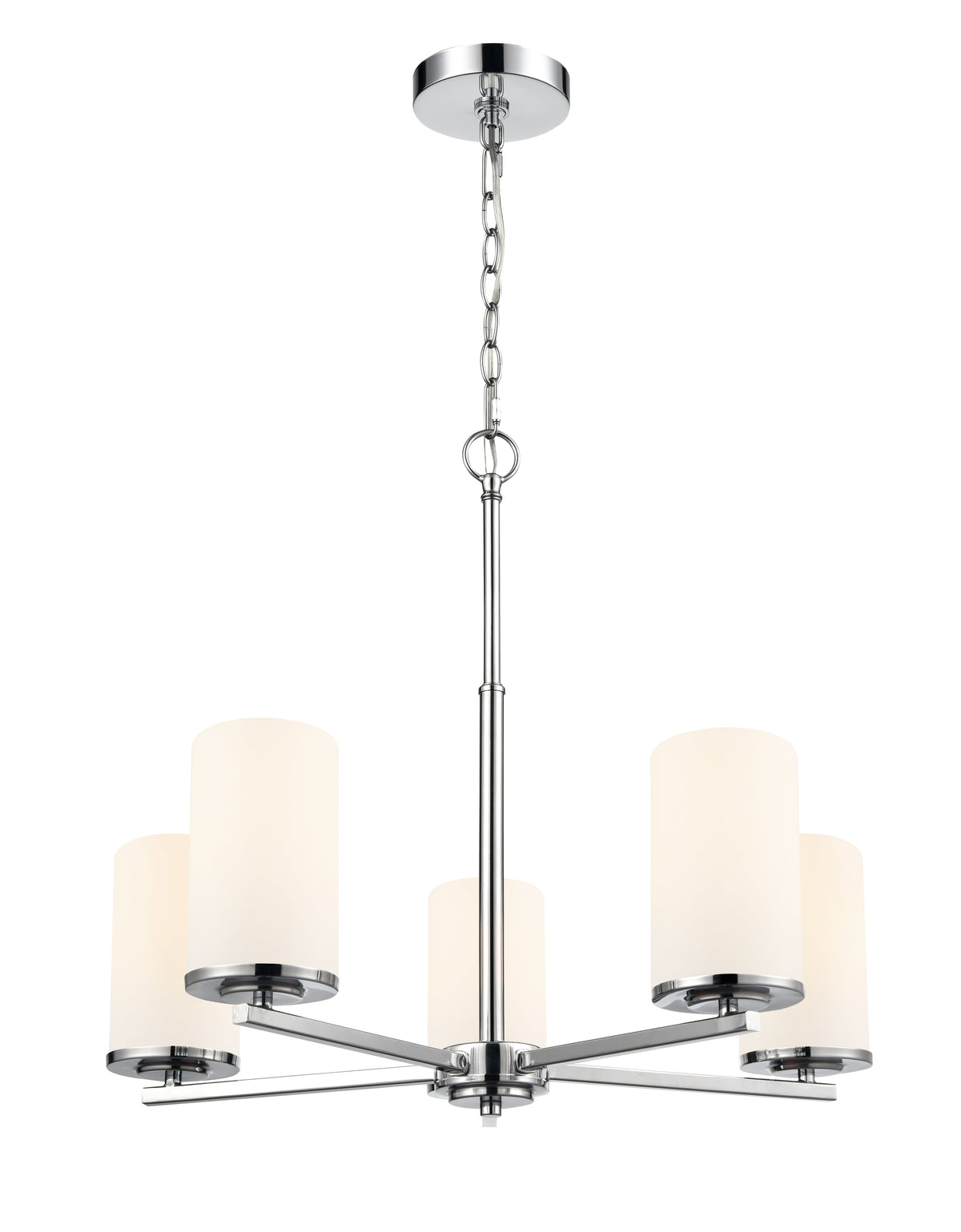 24-inch Chrome 5-Light Etched White Glass Chandelier