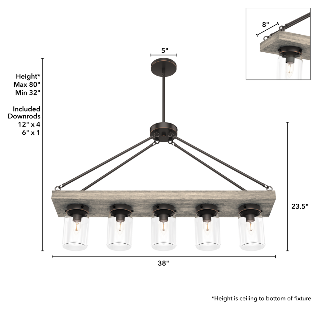 Devon Park 38-inch 5-light Onyx Bengal and Barnwood Linear Chandelier with Clear Glass