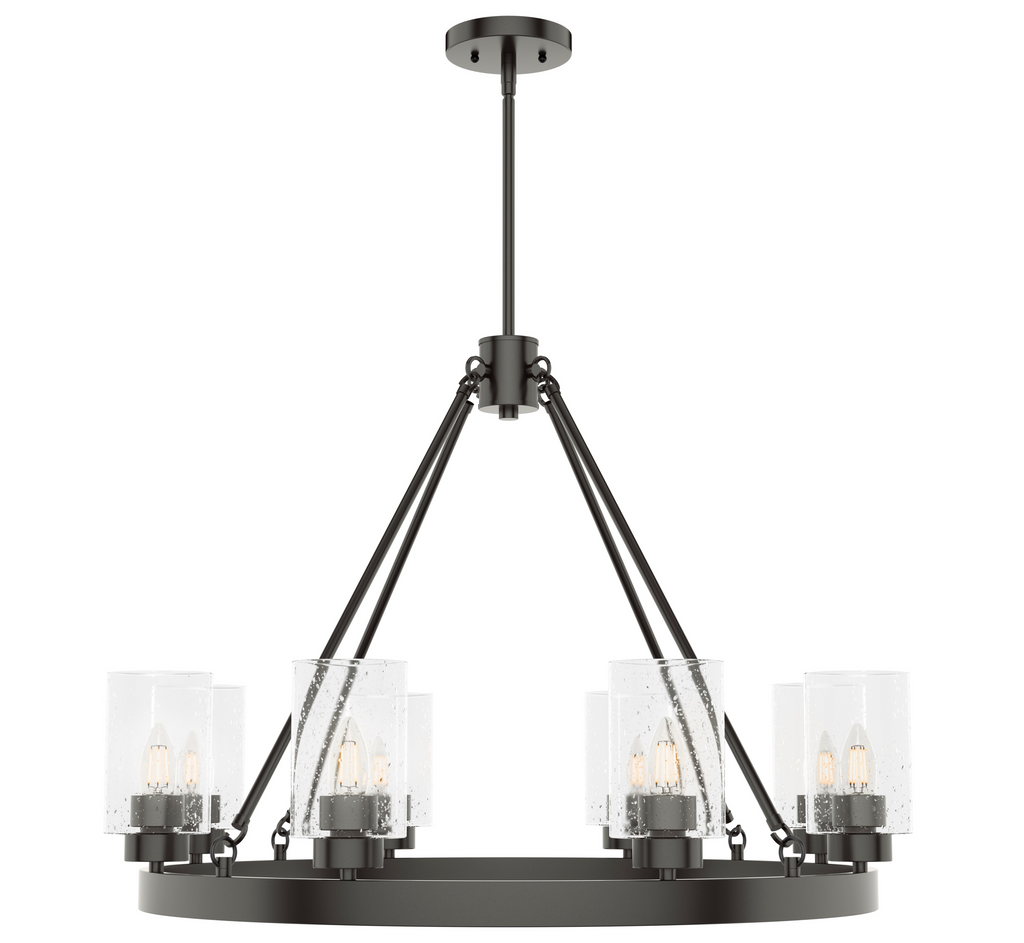 Hartland 32-inch 8-light Noble Bronze Chandelier with Seeded Glass