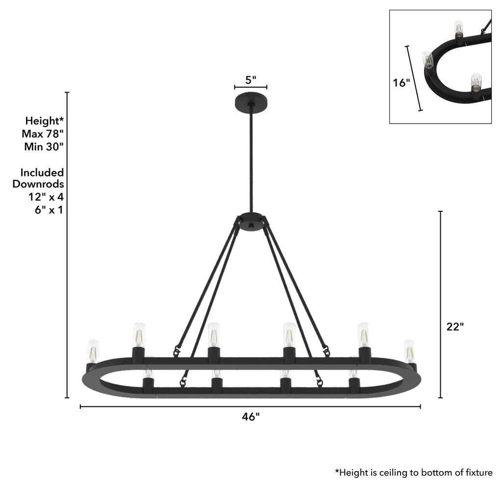 46-inch 10-Light Natural Black Iron Linear Chandelier