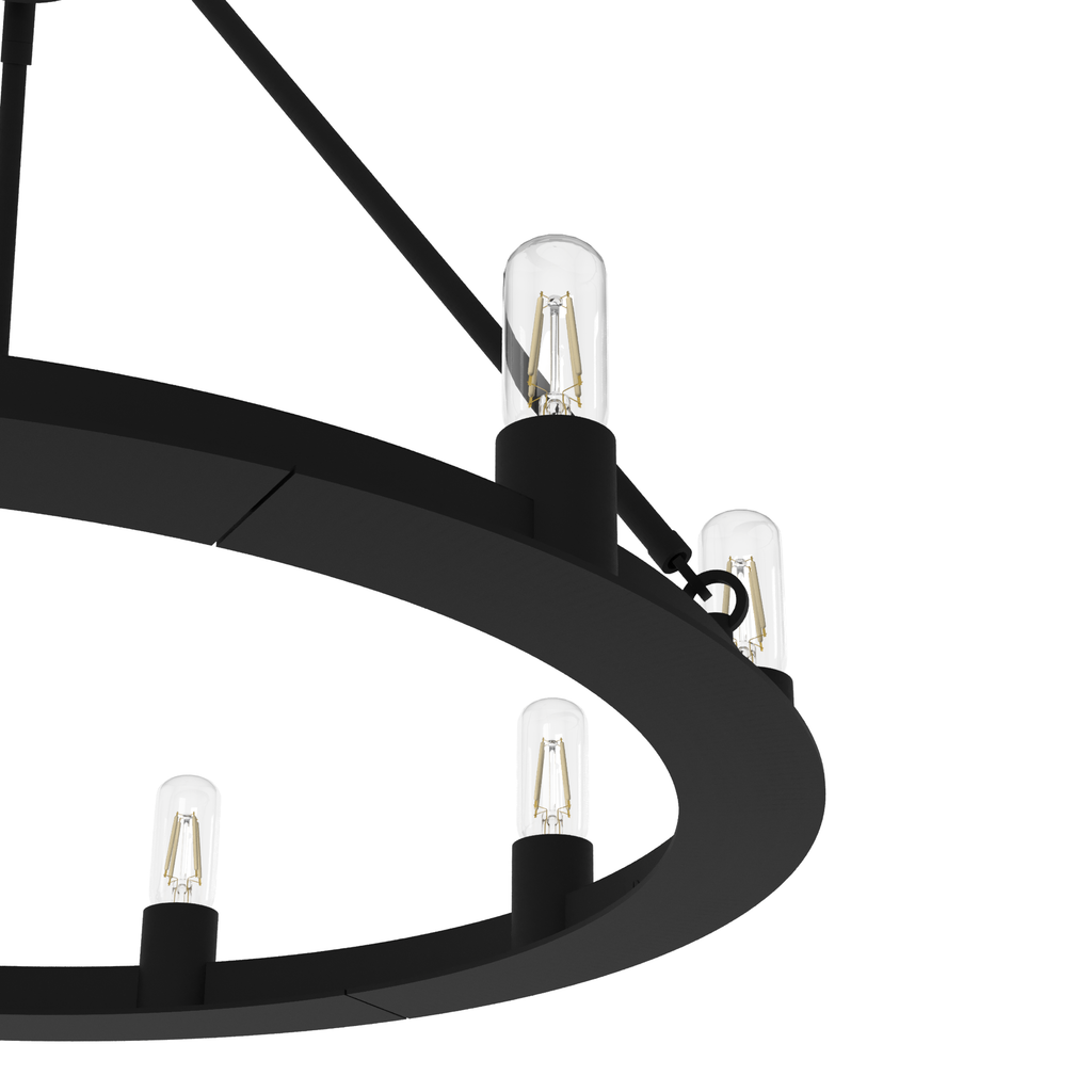 30-inch 9-Light Natural Black Iron Wagon Wheel Chandelier