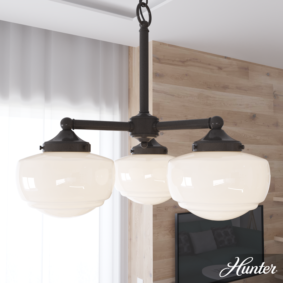 Saddle Creek 20.25-inch 3-light Noble Bronze Convertible Chandelier with Cased White Glass
