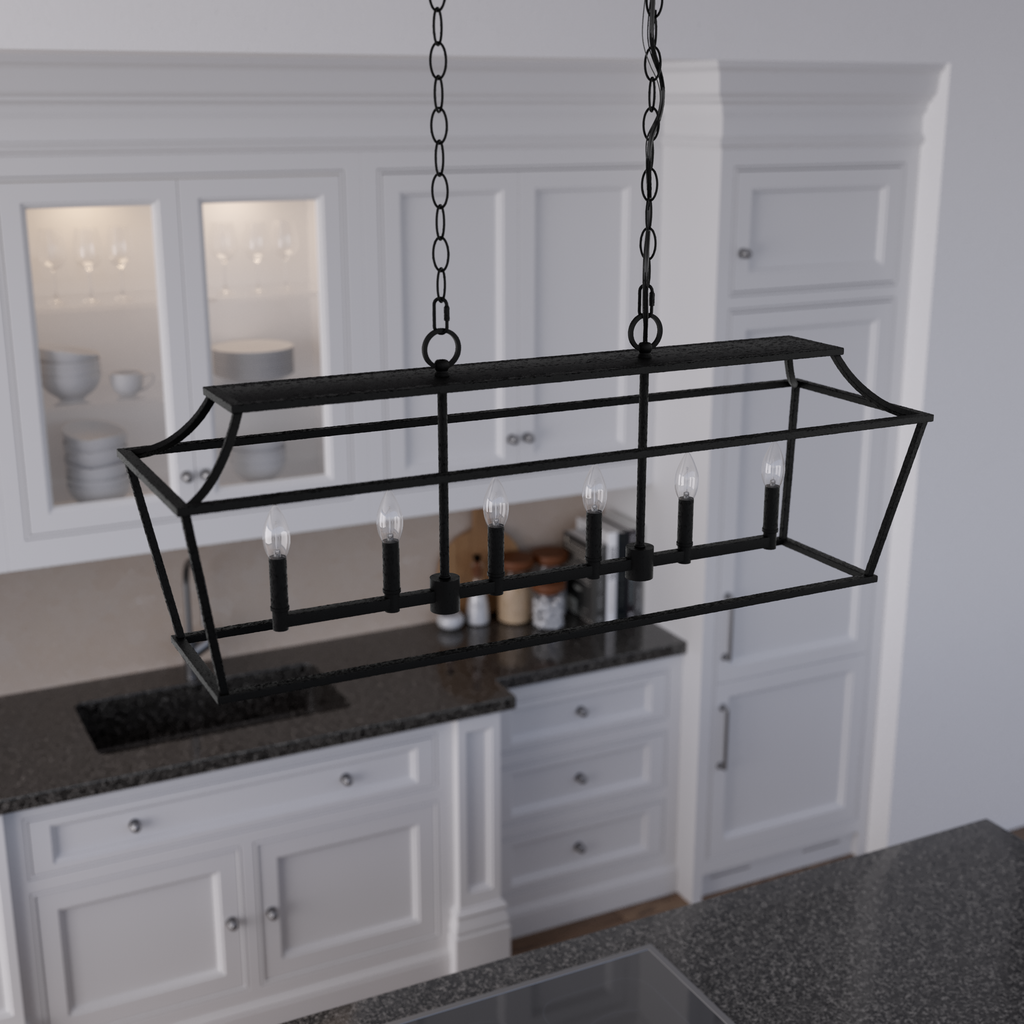 42-inch 6-Light Natural Black Iron Linear Chandelier