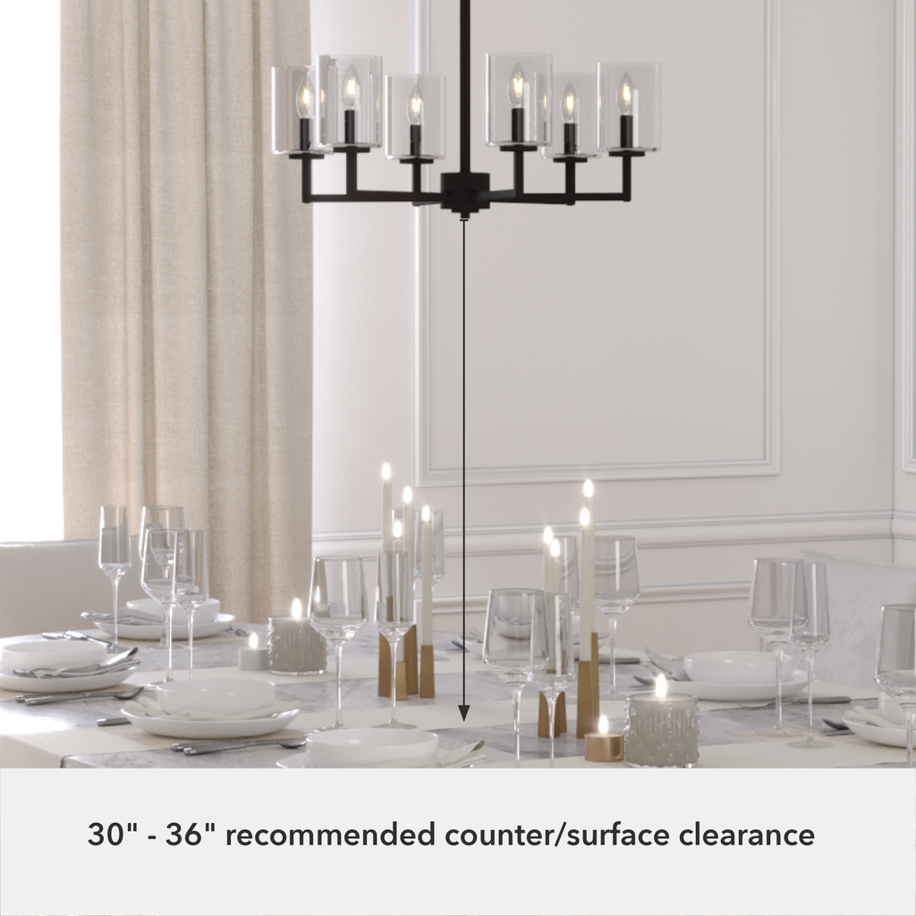 24.5-inch 6-Light Natural Black Iron Chandelier with Seeded Glass