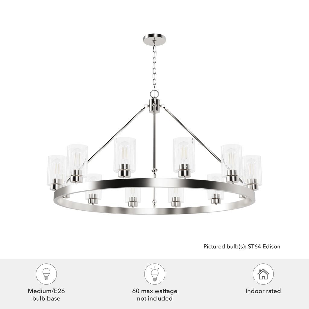 Hartland 44-inch 12-light Brushed Nickel Chandelier with Seeded Glass