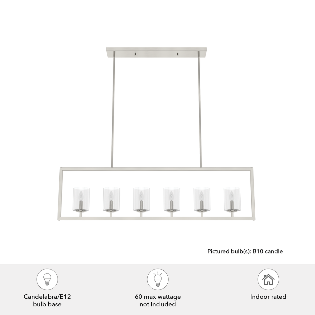 Kerrison 48-inch 6-light Brushed Nickel Linear Chandelier with Seeded Glass