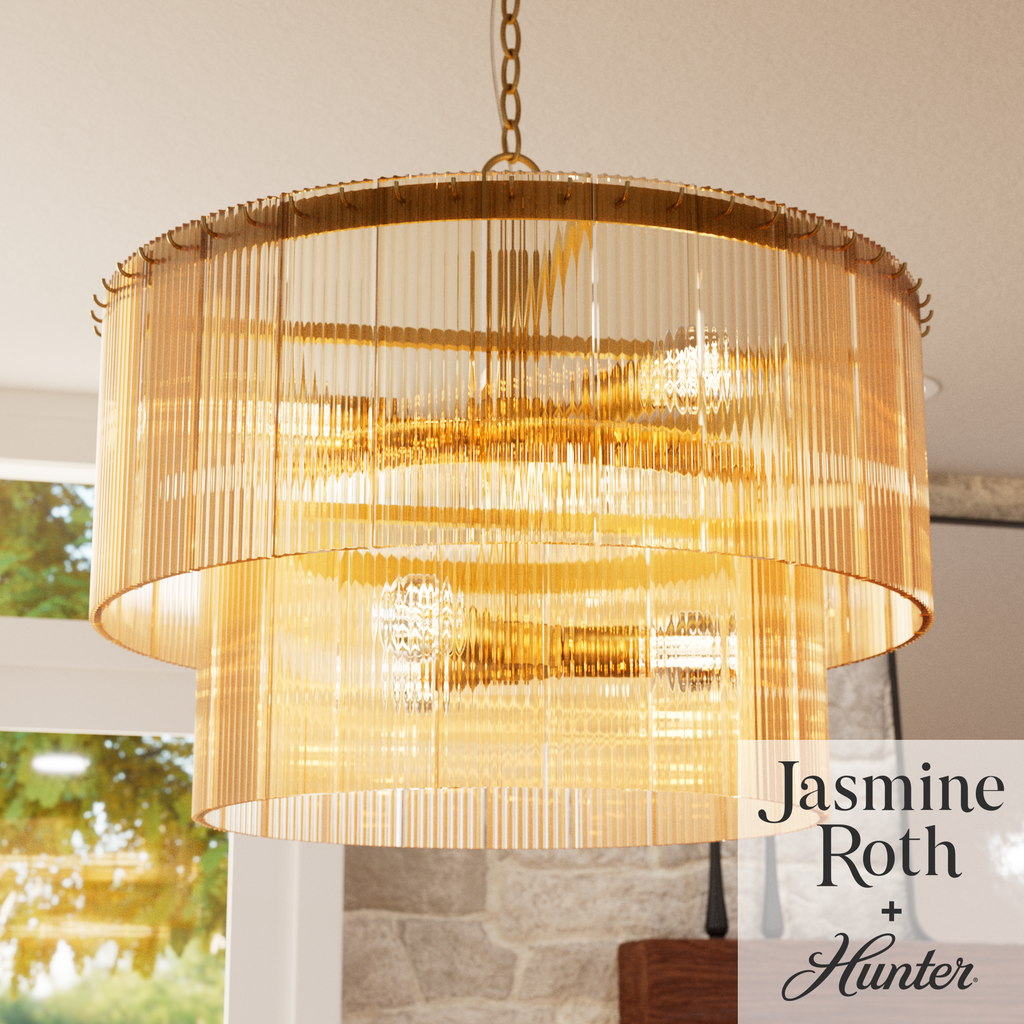 24-inch 6-Light Luxe Gold Drum Chandelier with Amber Glass